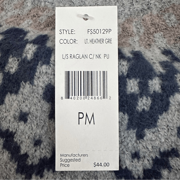 Tint & Shadow Women Petite M Fair Isle Sweater Gray Purple Crewneck Knit - Picture 8 of 8